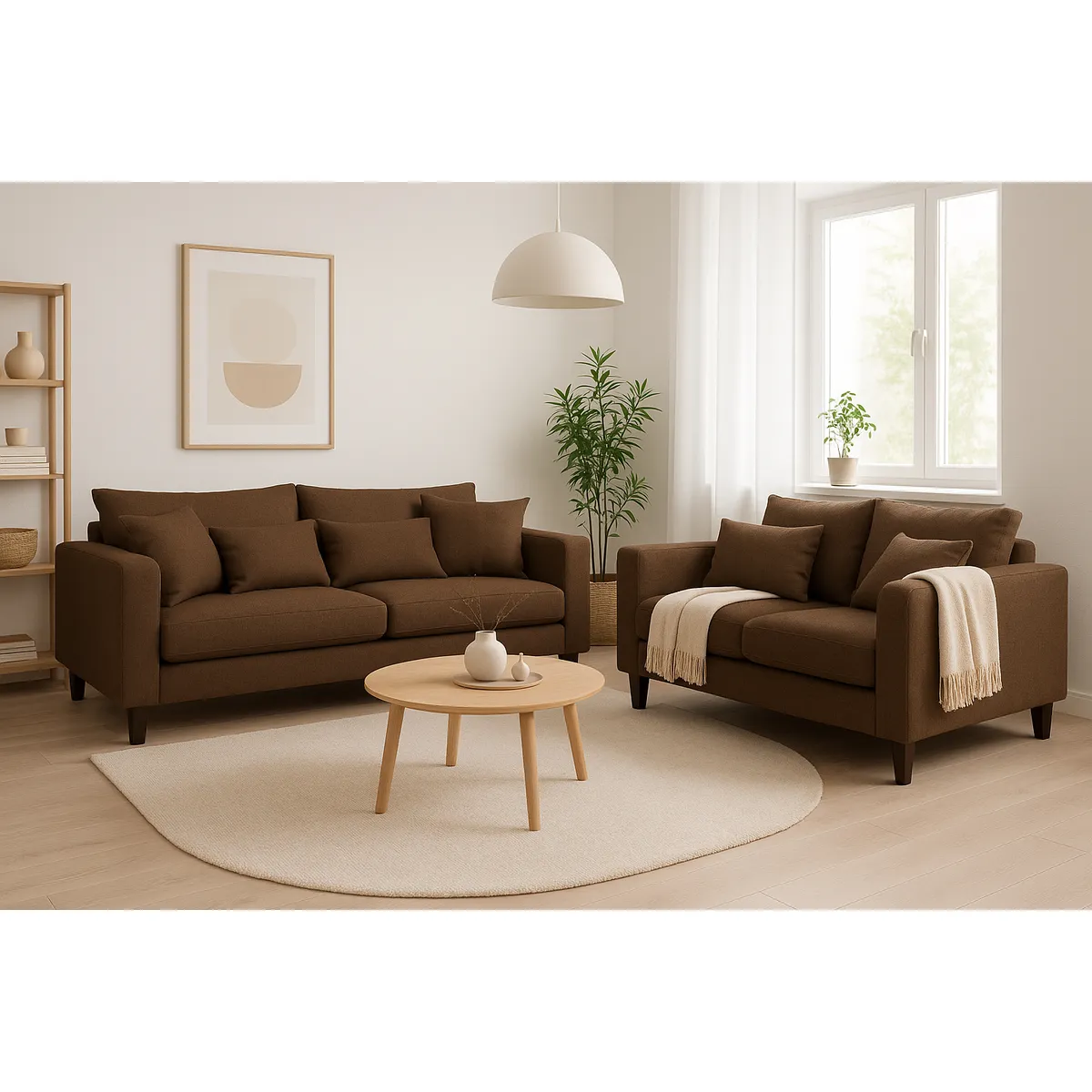 CASA WOW DECO - Sofá 3 y 2 Cuerpos Filipa en Tela Cafe, Set para Living