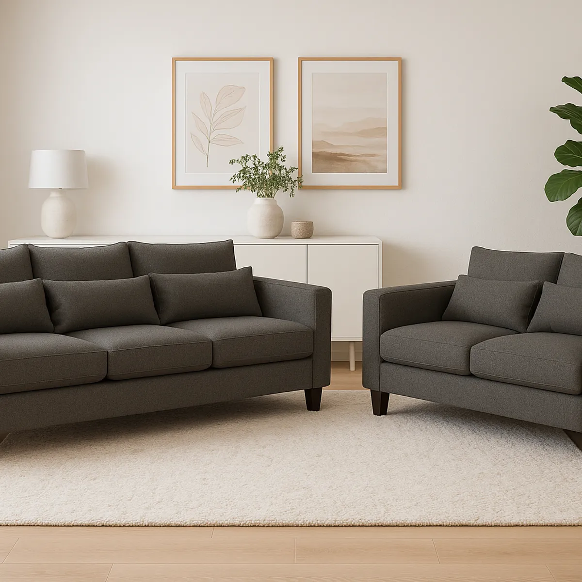 CASA WOW DECO - Sofá 3 y 2 Cuerpos Filipa en Tela gris, Set para Living