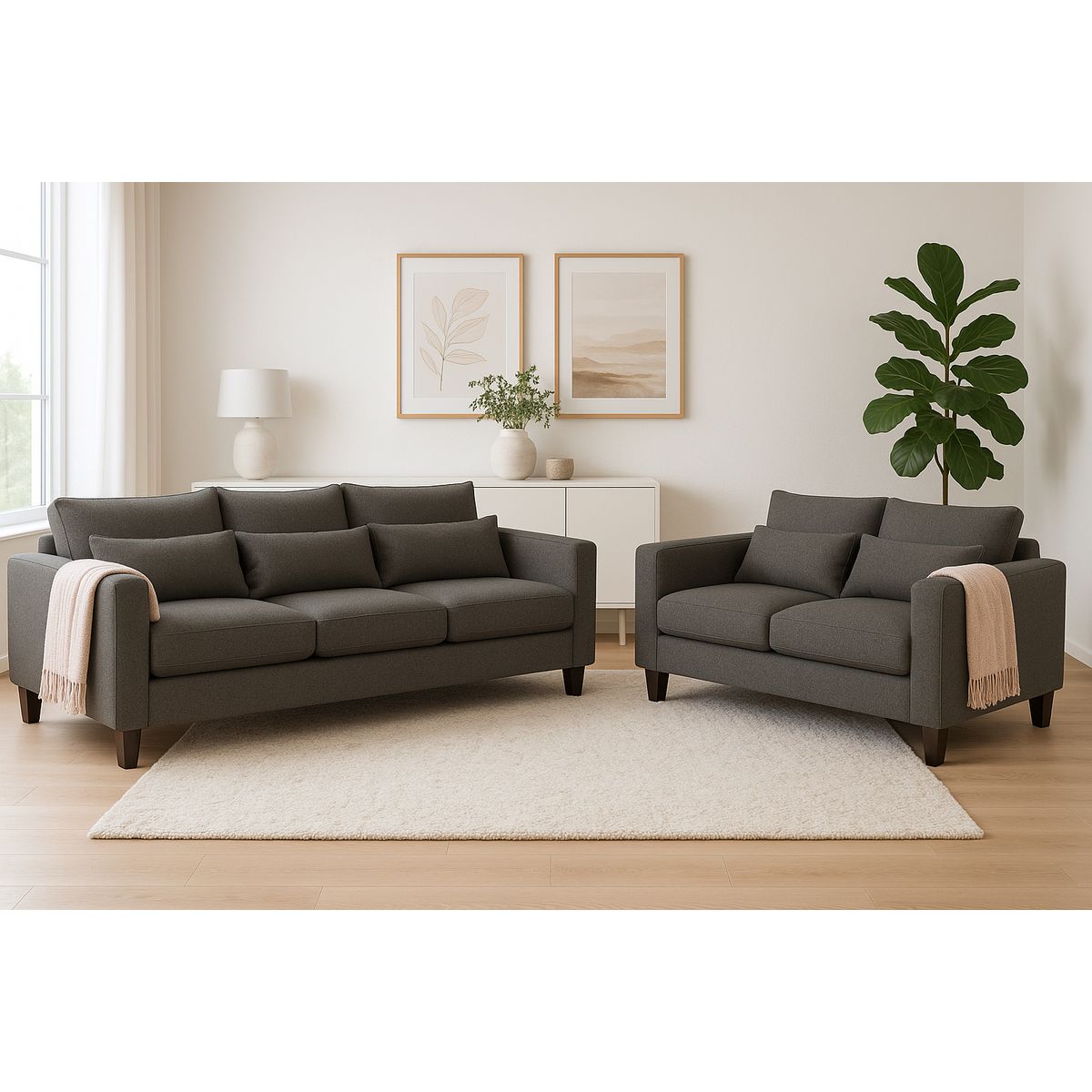 CASA WOW DECO - Sofá 3 y 2 Cuerpos Filipa en Tela gris, Set para Living