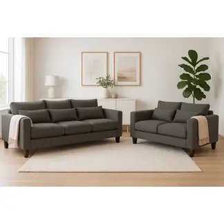 CASA WOW DECO - Sofá 3 y 2 Cuerpos Filipa en Tela gris, Set para Living