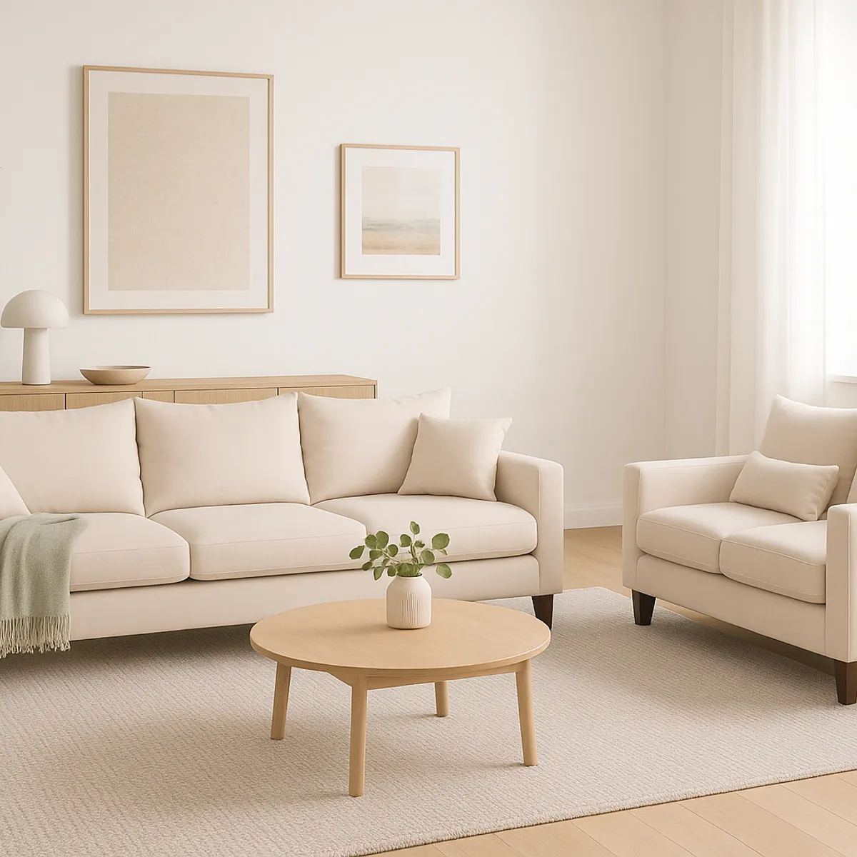 CASA WOW DECO - Sofá 3 y 2 Cuerpos Fiore en Tela  Beige, Set para Living