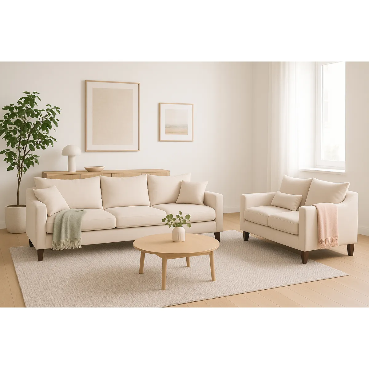 CASA WOW DECO - Sofá 3 y 2 Cuerpos Fiore en Tela  Beige, Set para Living