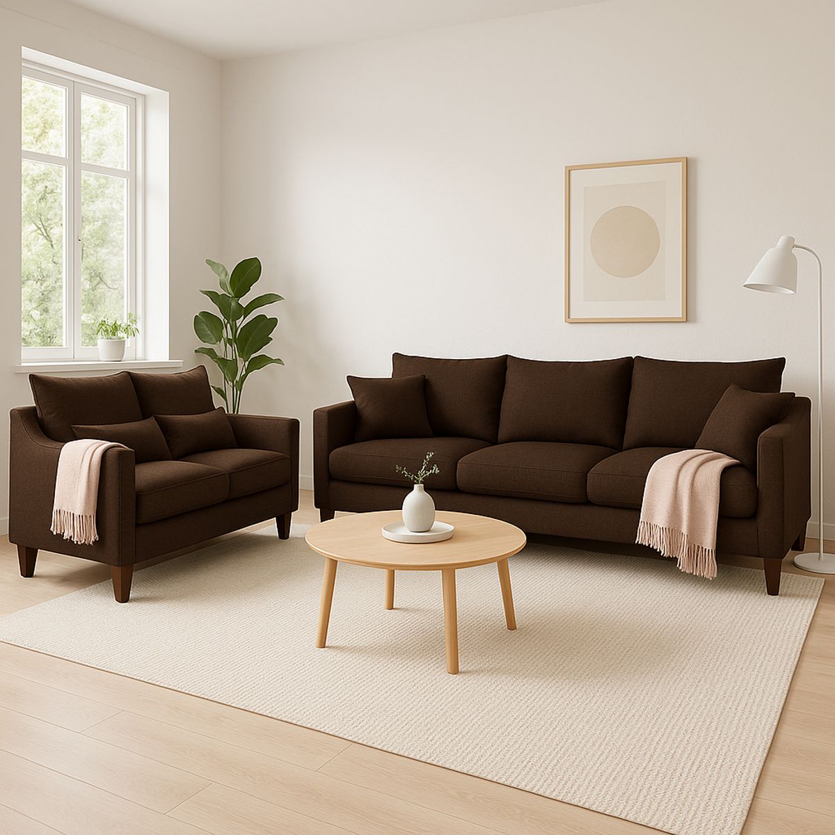 CASA WOW DECO - Sofá 3 y 2 Cuerpos Fiore en Tela Cafe, Set para Living