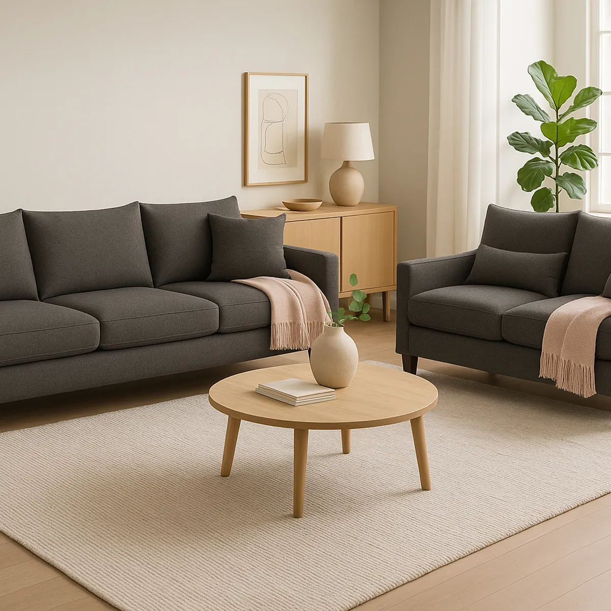 CASA WOW DECO - Sofá 3 y 2 Cuerpos Fiore en Tela gris, Set para Living