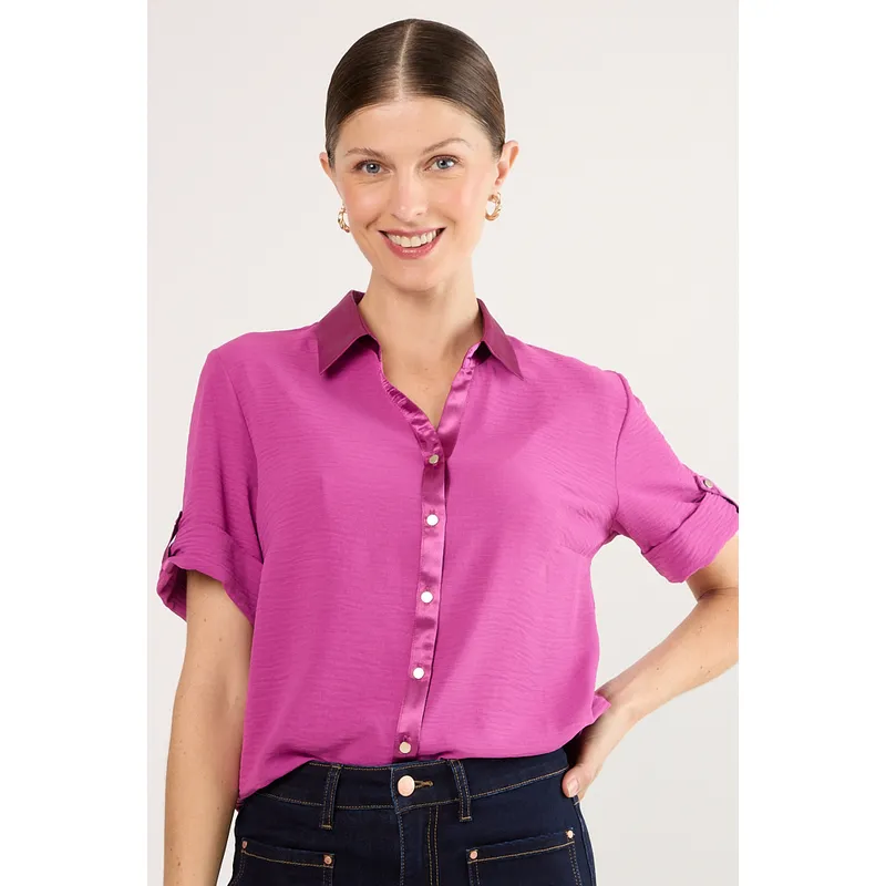 MA GRIFFE - Blusas Manga Corta Mujer Violeta Magriffe