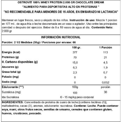 Imagen 2 del producto Proteína 100% Whey 2000 gr - Chocolate Dream