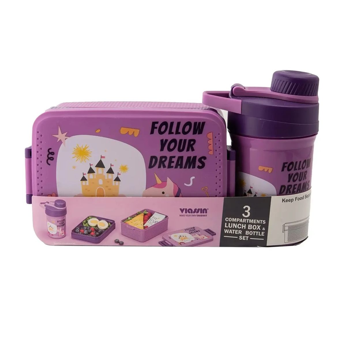 GENERICO - Tupper Contenedor Lonchera Escolar + Botella De Agua Jugo