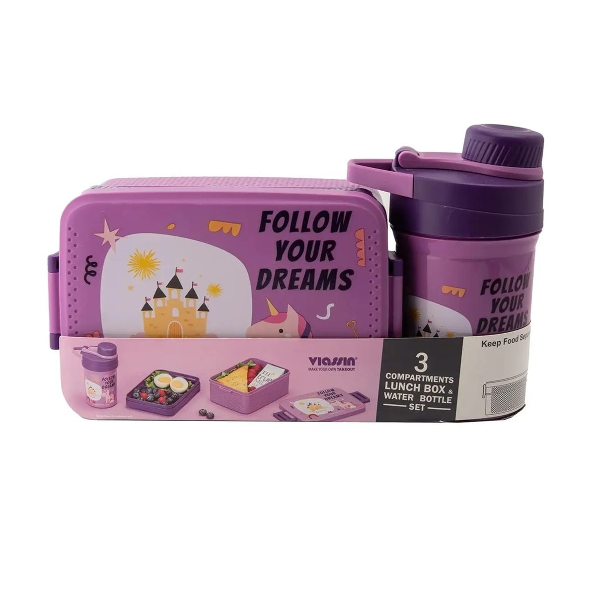 GENERICO - Tupper Contenedor Lonchera Escolar + Botella De Agua Jugo