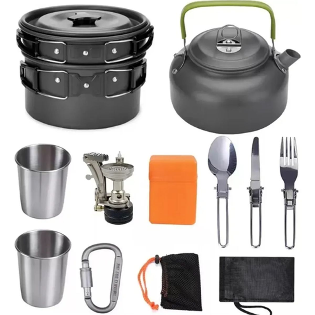 GENERICO - Set Ollas Camping 10 Piezas Con Cocinilla Y Cubiertos