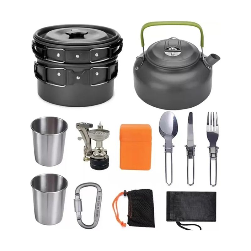 GENERICO - Set Ollas Camping 10 Piezas Con Cocinilla Y Cubiertos