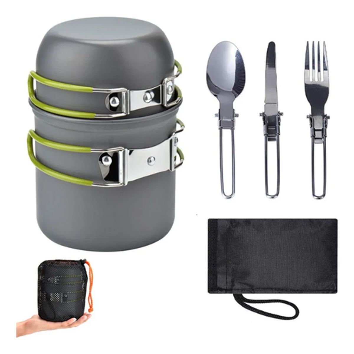 GENERICO - Set Ollas Camping 6 Piezas Con Cubiertos Y Estuche - Cukin