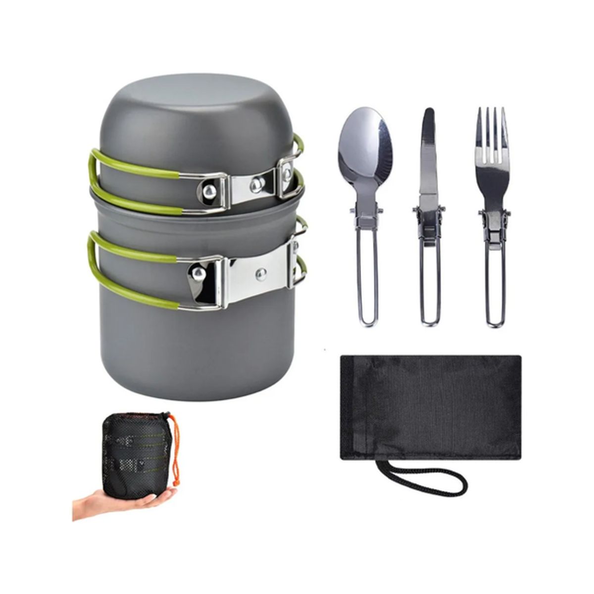 GENERICO - Set Ollas Camping 6 Piezas Con Cubiertos Y Estuche - Cukin