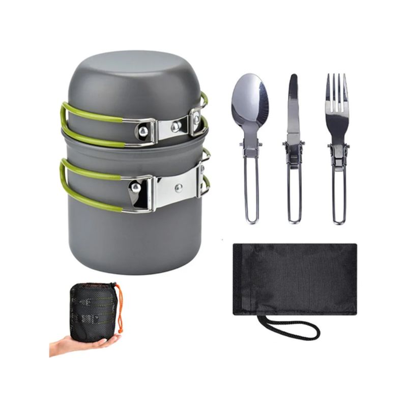 GENERICO - Set Ollas Camping 6 Piezas Con Cubiertos Y Estuche - Cukin
