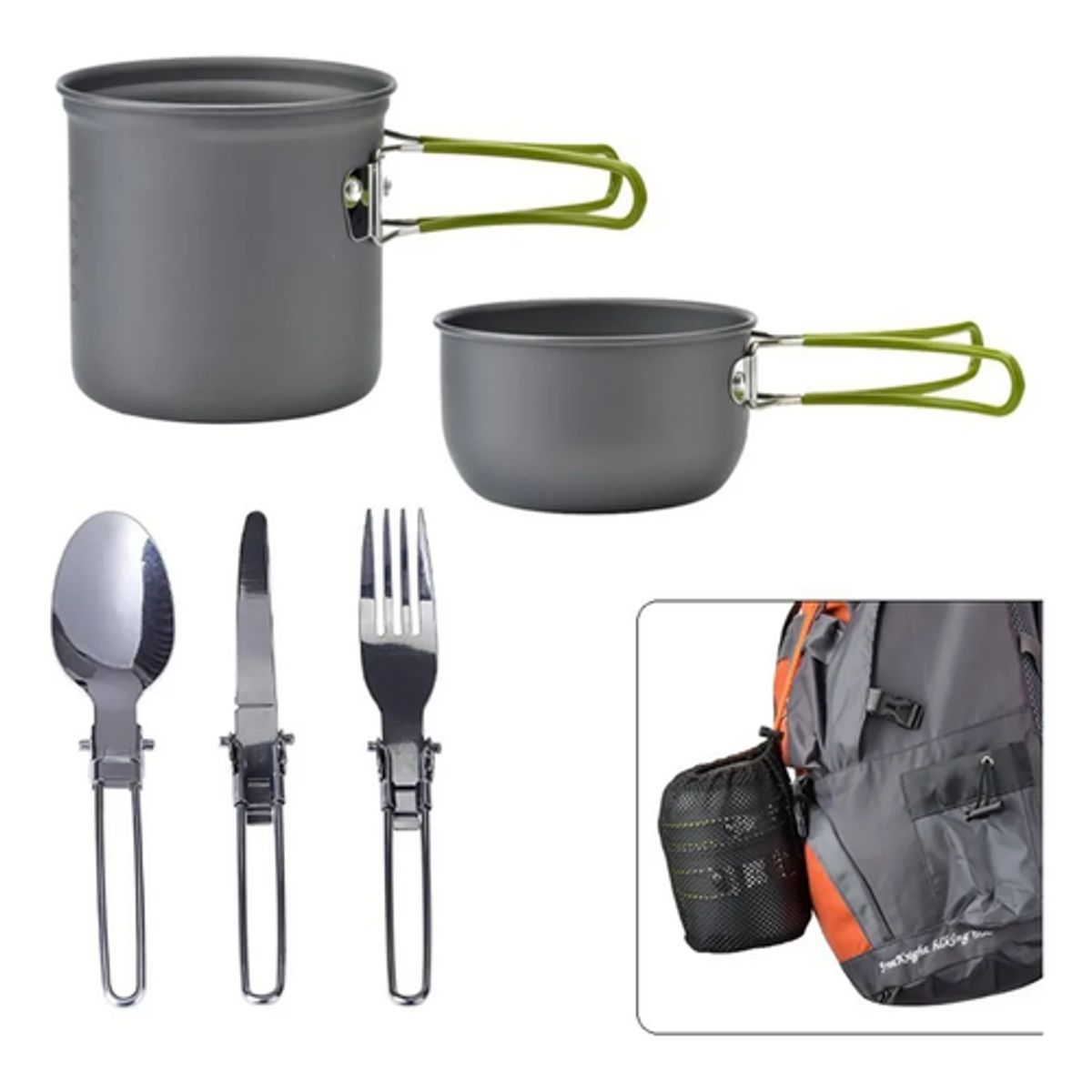 GENERICO - Set Ollas Camping 6 Piezas Con Cubiertos Y Estuche - Cukin
