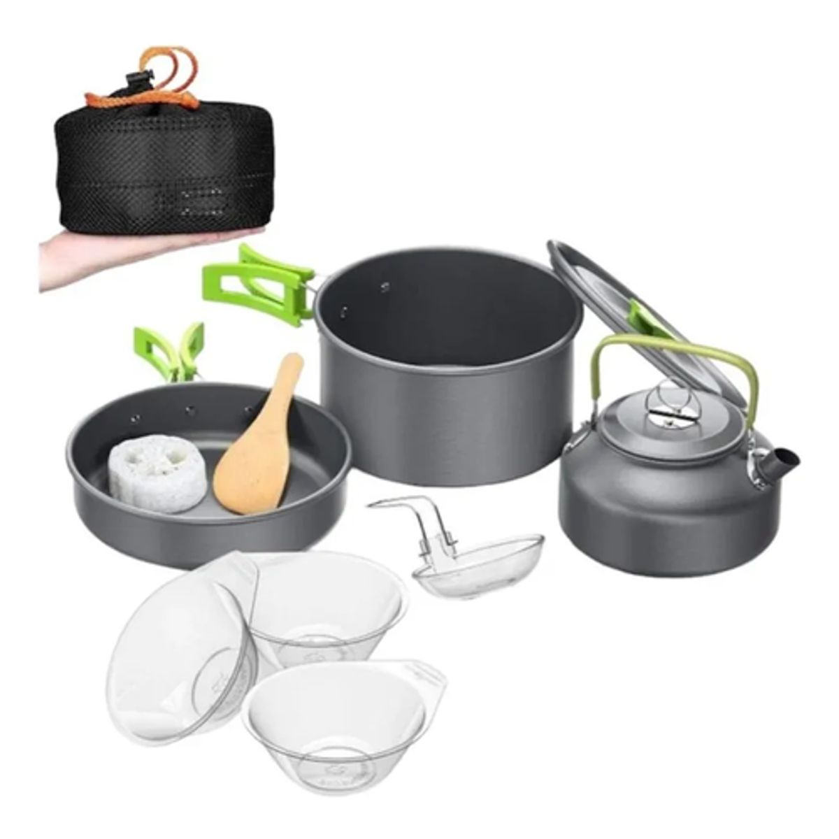 GENERICO - Set De Ollas Y Tetera Para Camping Caza Y Pesca 3 Personas