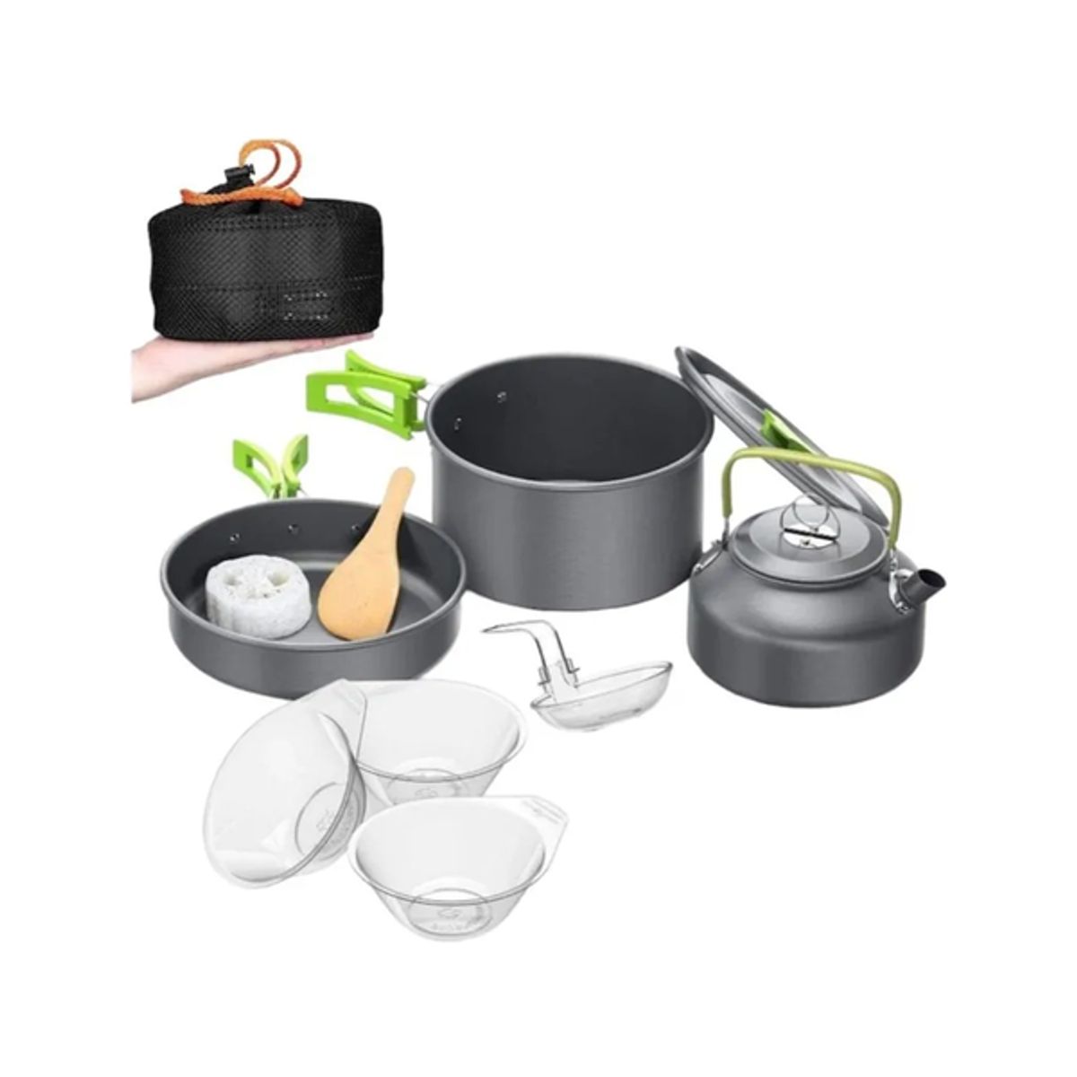 GENERICO - Set De Ollas Y Tetera Para Camping Caza Y Pesca 3 Personas