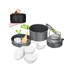 GENERICO - Set De Ollas Y Tetera Para Camping Caza Y Pesca 3 Personas