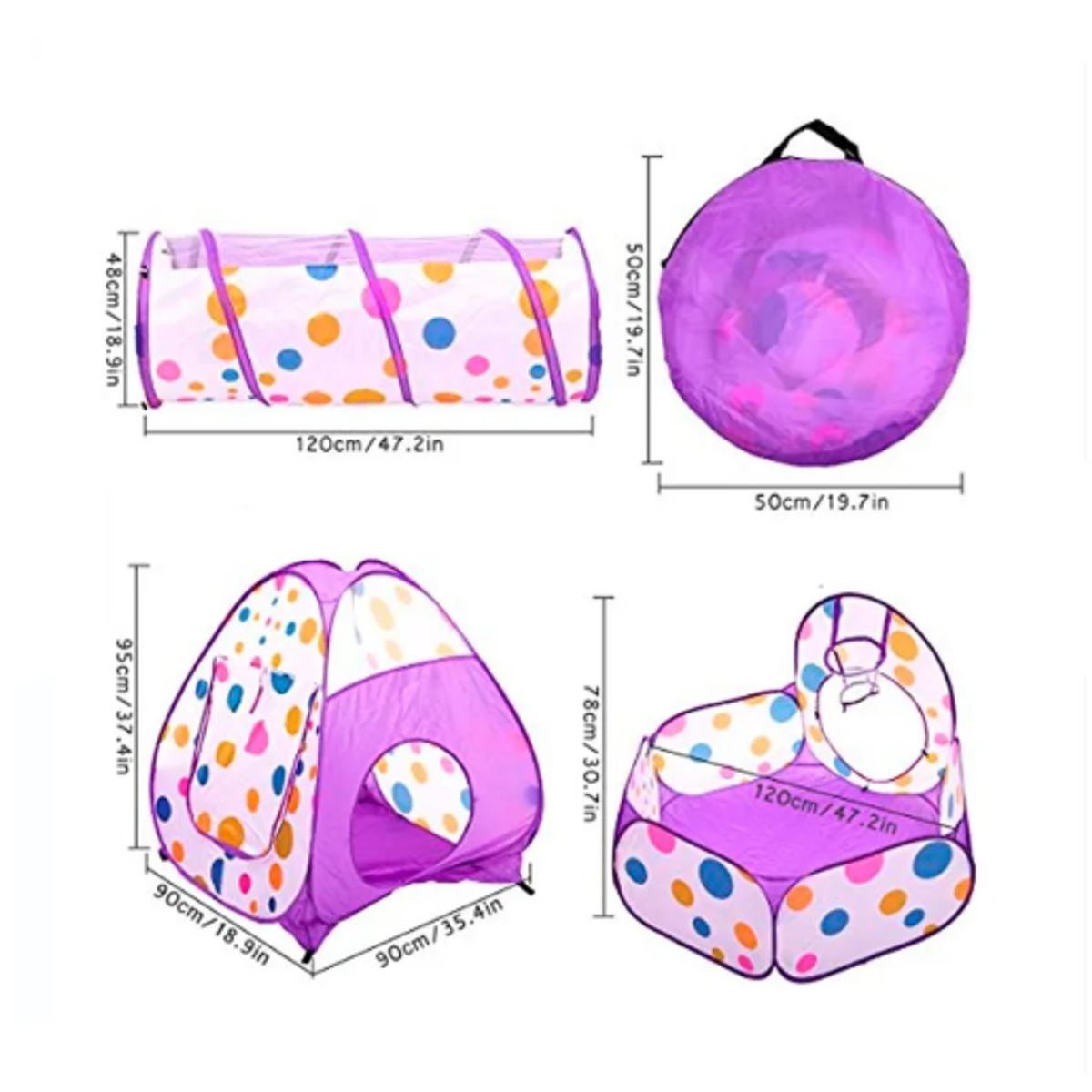 GENERICO - Barraca Cabana Toca Túnel Infantil 3x1 Piscina De Bolinhas Color Lila