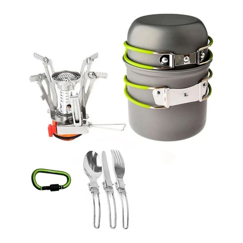 GENERICO - Set Ollas Camping Con Cocinilla Cubiertos + Mosqueton