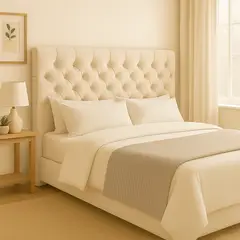 GENERICO - Cama 2 Plazas Modelo Capitone Crudo + Colchon Mery Desing