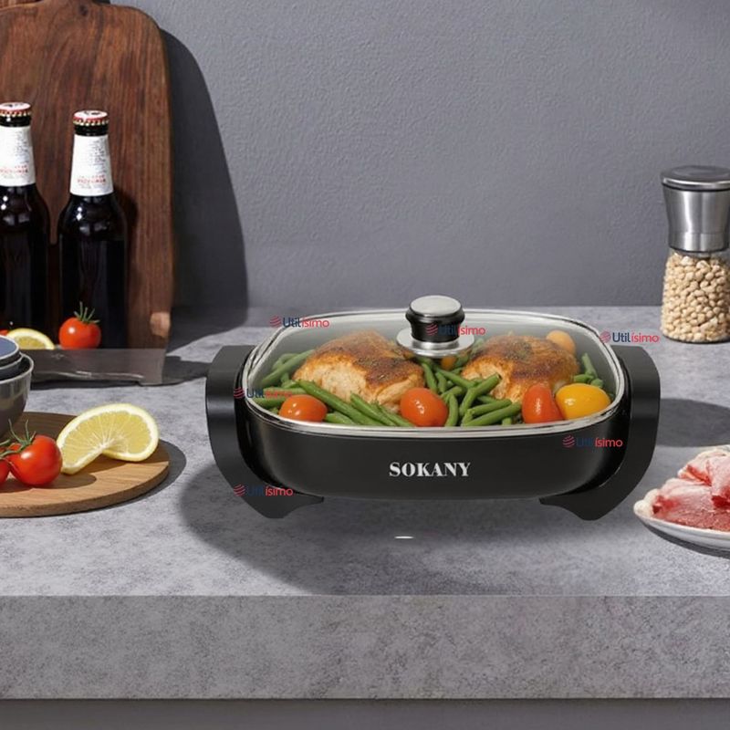 SOKANY - Sartén Eléctrico Sokany 1500W Olla Antiadherente Multifuncional