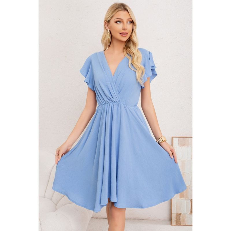 MPROPIA - Vestido Midi Mujer Manga Corta Semi Formal Liso Colores 3398