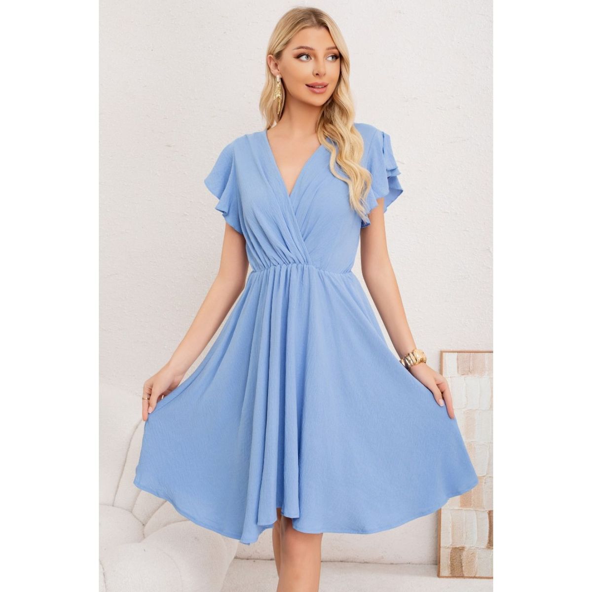 LIKE SHOP - Vestido Midi Mujer Manga Corta Semi Formal Liso Colores 3398