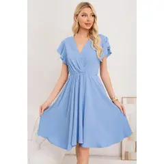 LIKE SHOP - Vestido Midi Mujer Manga Corta Semi Formal Liso Colores 3398