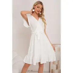 MPROPIA - Vestido Midi Mujer Manga Corta Semi Formal Liso Colores 3398