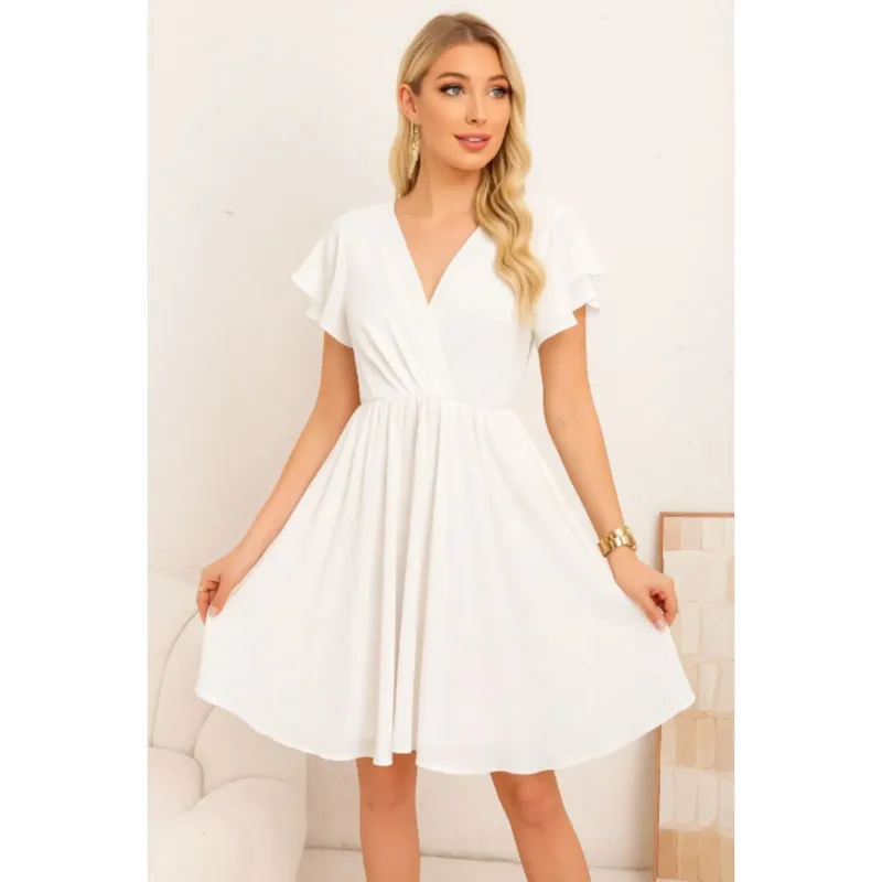 LIKE SHOP - Vestido Midi Mujer Manga Corta Semi Formal Liso Colores 3398