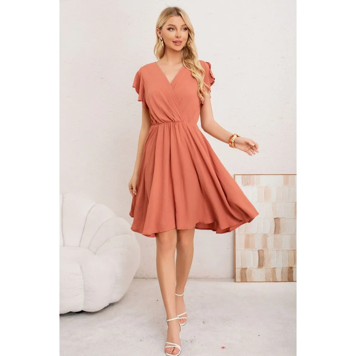 LIKE SHOP - Vestido Midi Mujer Manga Corta Semi Formal Liso Colores 3398