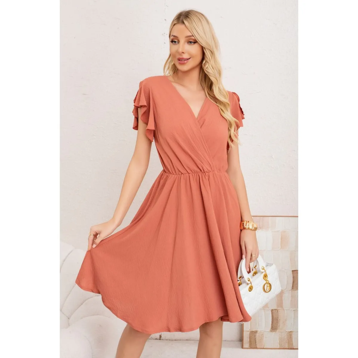 LIKE SHOP - Vestido Midi Mujer Manga Corta Semi Formal Liso Colores 3398