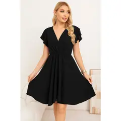 LIKE SHOP - Vestido Midi Mujer Manga Corta Semi Formal Liso Colores 3398