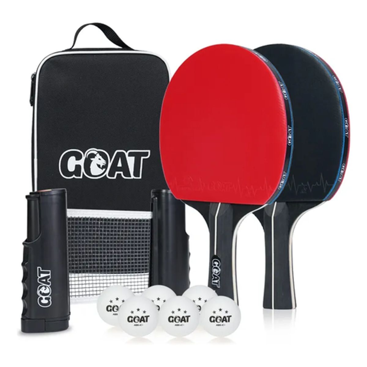 GENERICO - Kit Ping Pong 2 Paletas + 6 Pelotas + Red + Estuche Goat