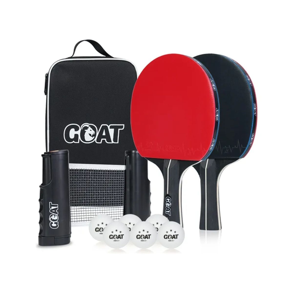 GENERICO - Pack 2 Paletas Ping Pong + Estuche + Red + 6 Pelotas Goat