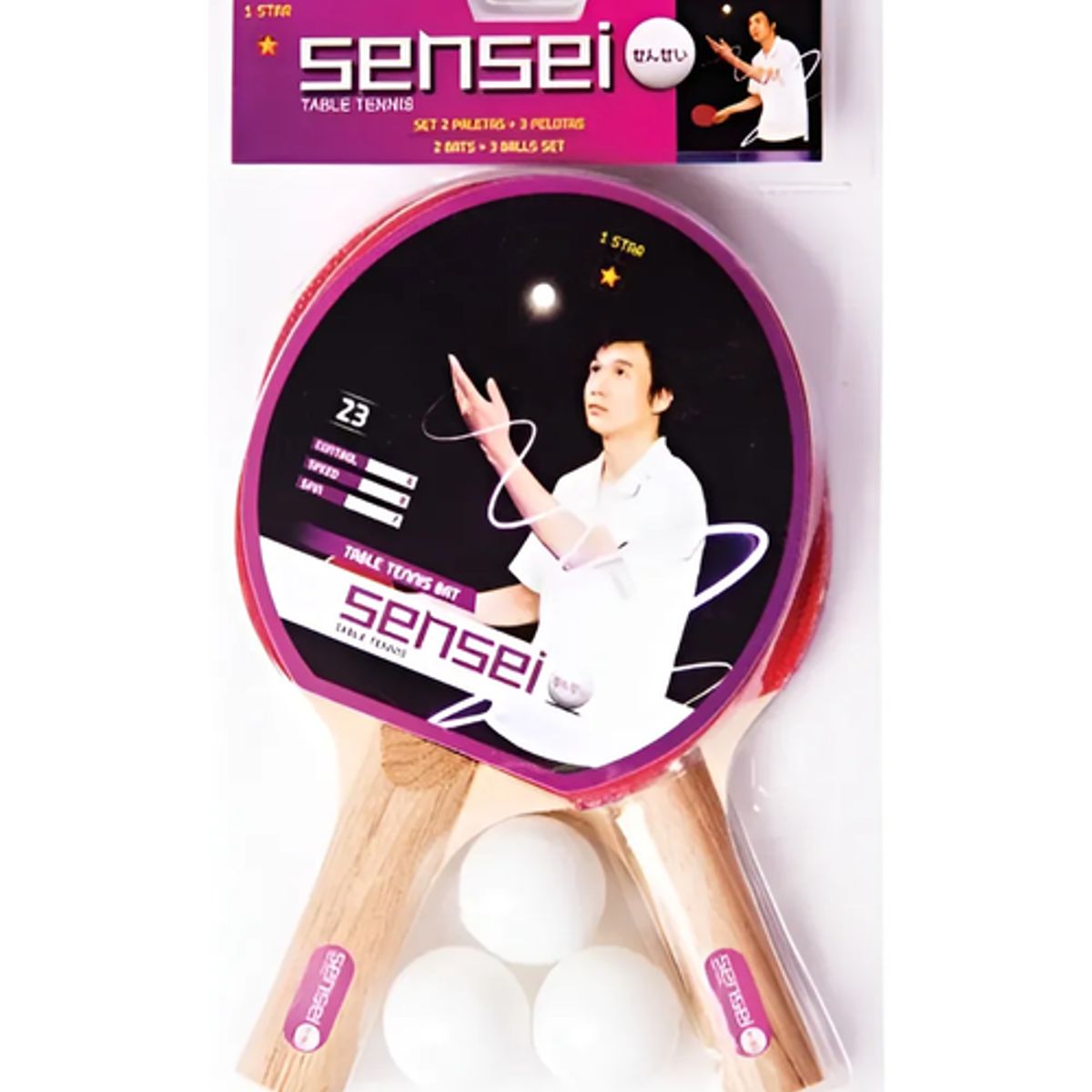 GENERICO - Set 2 Paletas + 3 Pelotas Ping Pong Sensei 1