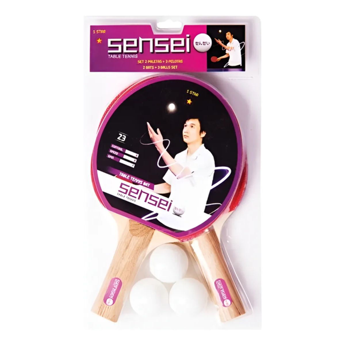 GENERICO - Set 2 Paletas + 3 Pelotas Ping Pong Sensei 1