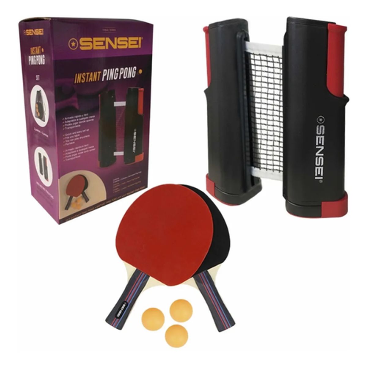 GENERICO - Set Ping Pong Sensei Instant + Red + 2 Paletas + 3 Pelotas