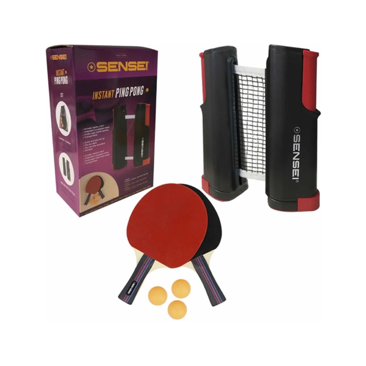 GENERICO - Set Ping Pong Sensei Instant + Red + 2 Paletas + 3 Pelotas