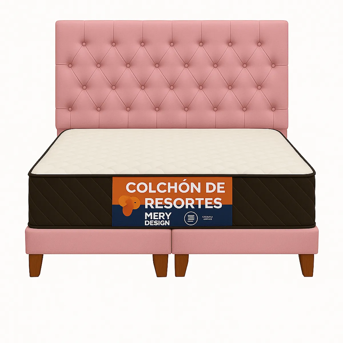 GENERICO - Cama 2 Plazas Rosa Barbie Modelo Capitone + Colchon Mery Desing