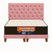 Cama 2 Plazas Rosa Barbie Modelo Capitone + Colchon Mery Desing