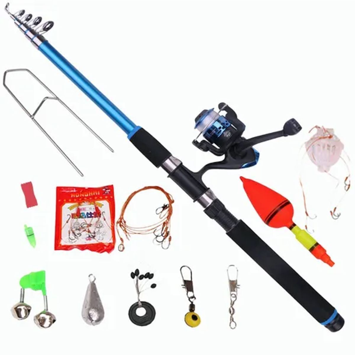 GENERICO - Set Caña De Pescar 210mts + Carrete+nylon+plomos+accesorios