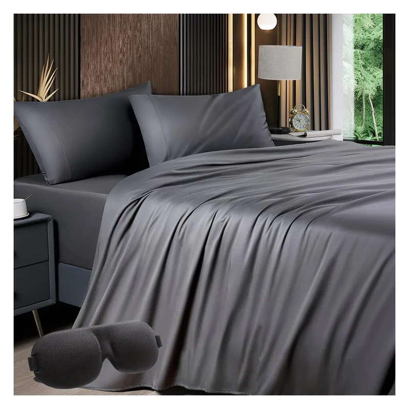 OKAERI - JUEGO DE SABANAS QUEEN 150X200 CM OKAERI - Gris oscuro - 2 PLAZAS