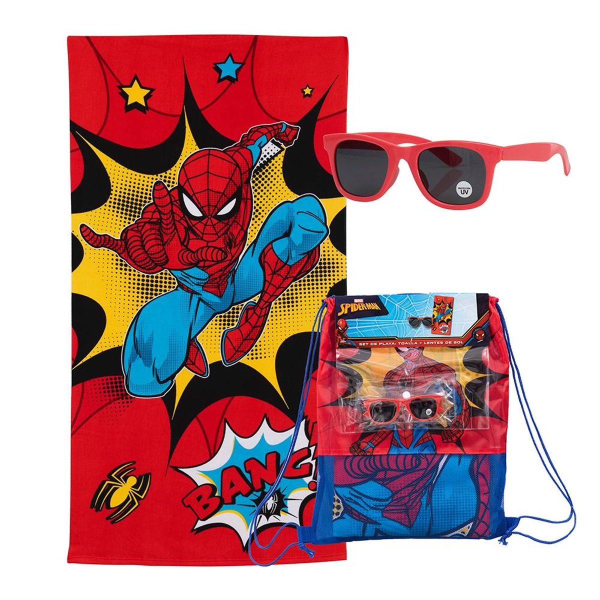 MASHINI - Toalla De Playa Infantil 70x140 Con Lentes De Sol Mashini Spiderman Ba