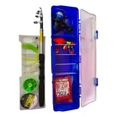 GENERICO - Set Pesca Caña Telescópica con Mosquero y Carrete