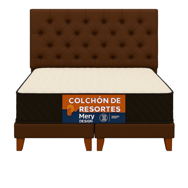 GENERICO - Cama 2 Plazas Cafe Oscuro Modelo Top Quality + Colchon Mery Desing