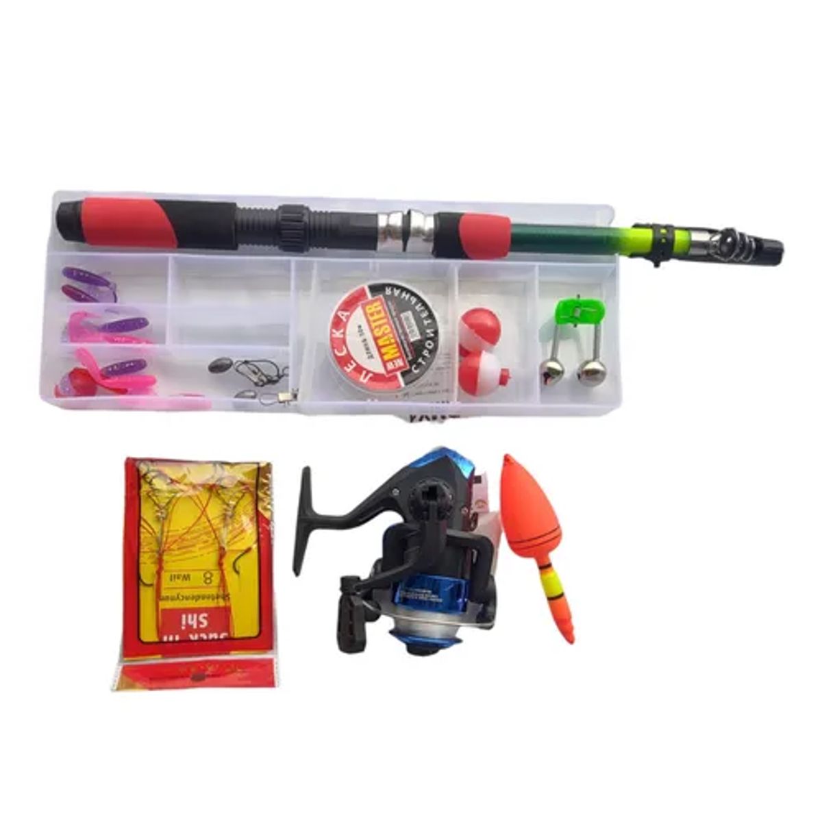 GENERICO - Set Pesca Caña Telescópica con Mosquero y Carrete