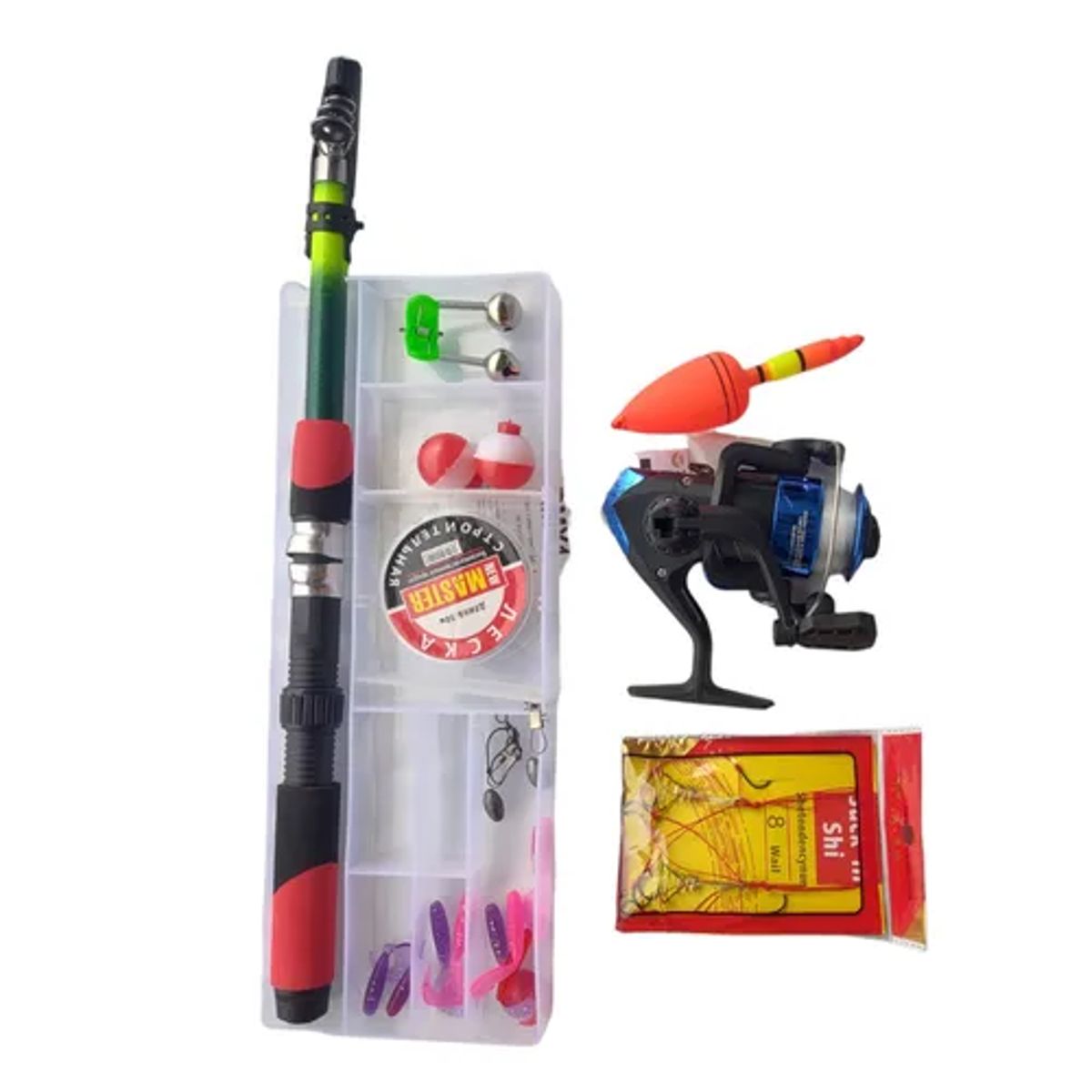 GENERICO - Set Pesca Caña Telescópica con Mosquero y Carrete