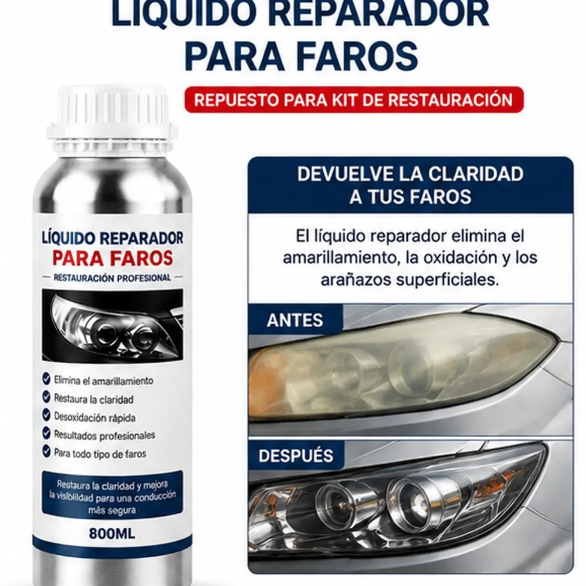 GENERICO - Foco Faro Auto Limpia Repara Restaura Pulir Rayones 200 Ml
