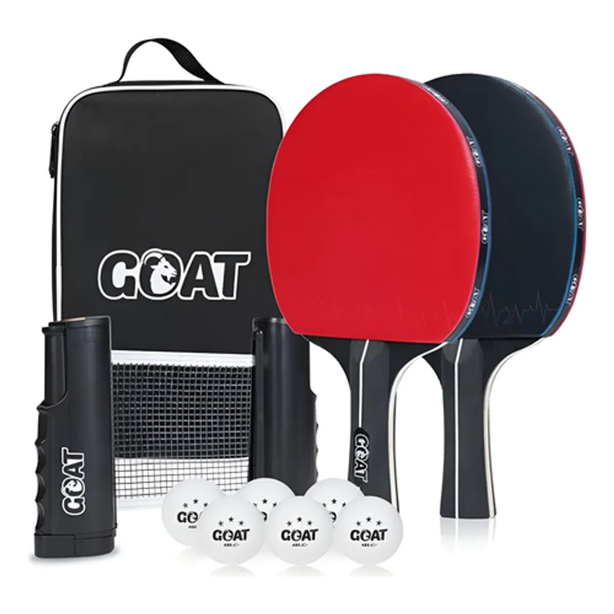 GENERICO - Kit Ping Pong 2 Paletas + 6 Pelotas + Red + Estuche Goat